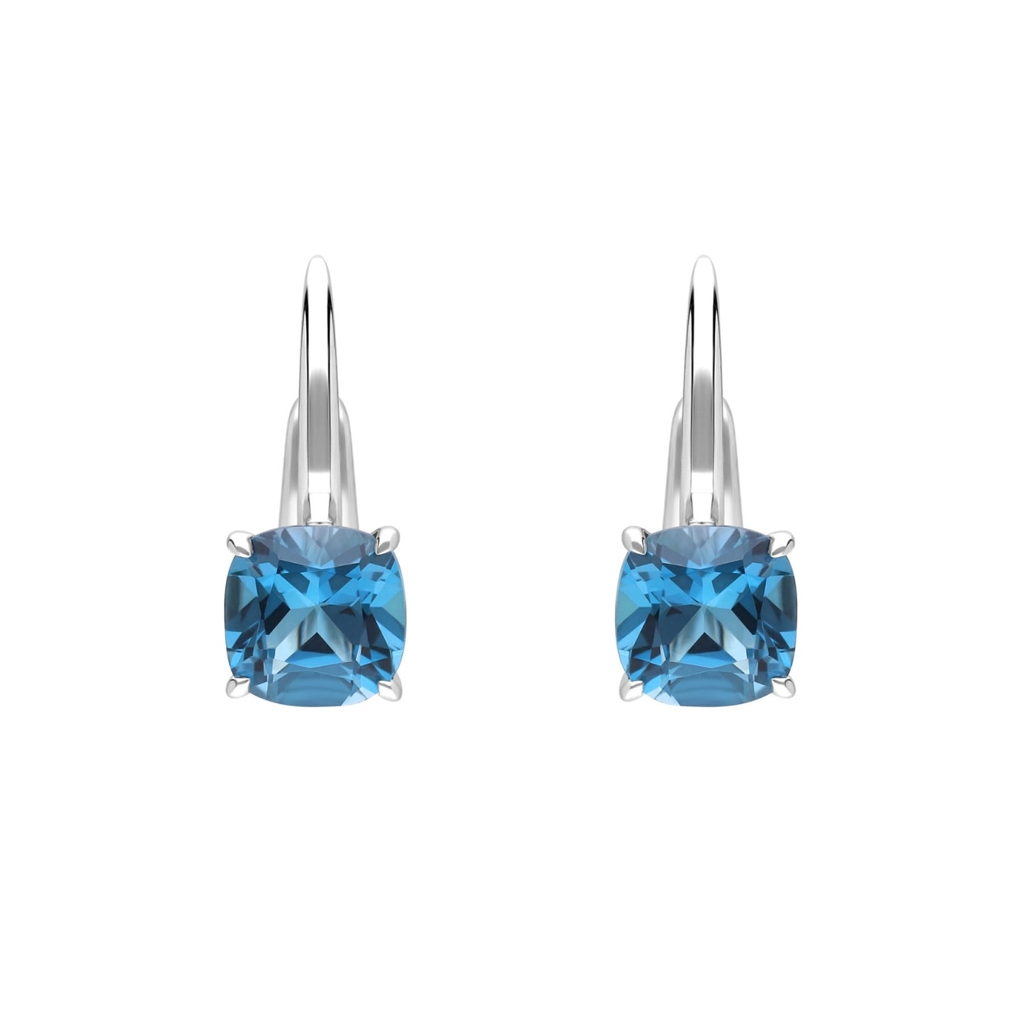 Les Intemporelles : London Blue Topaz Cushion Cut Dangle Earrings in 18K White Gold