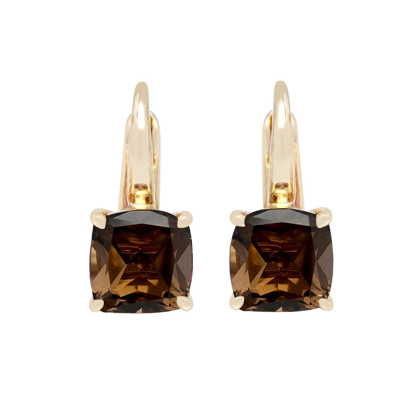 Les Intemporelles : Smoky Quartz Cushion Cut Dangle Earrings in 18K Yellow Gold