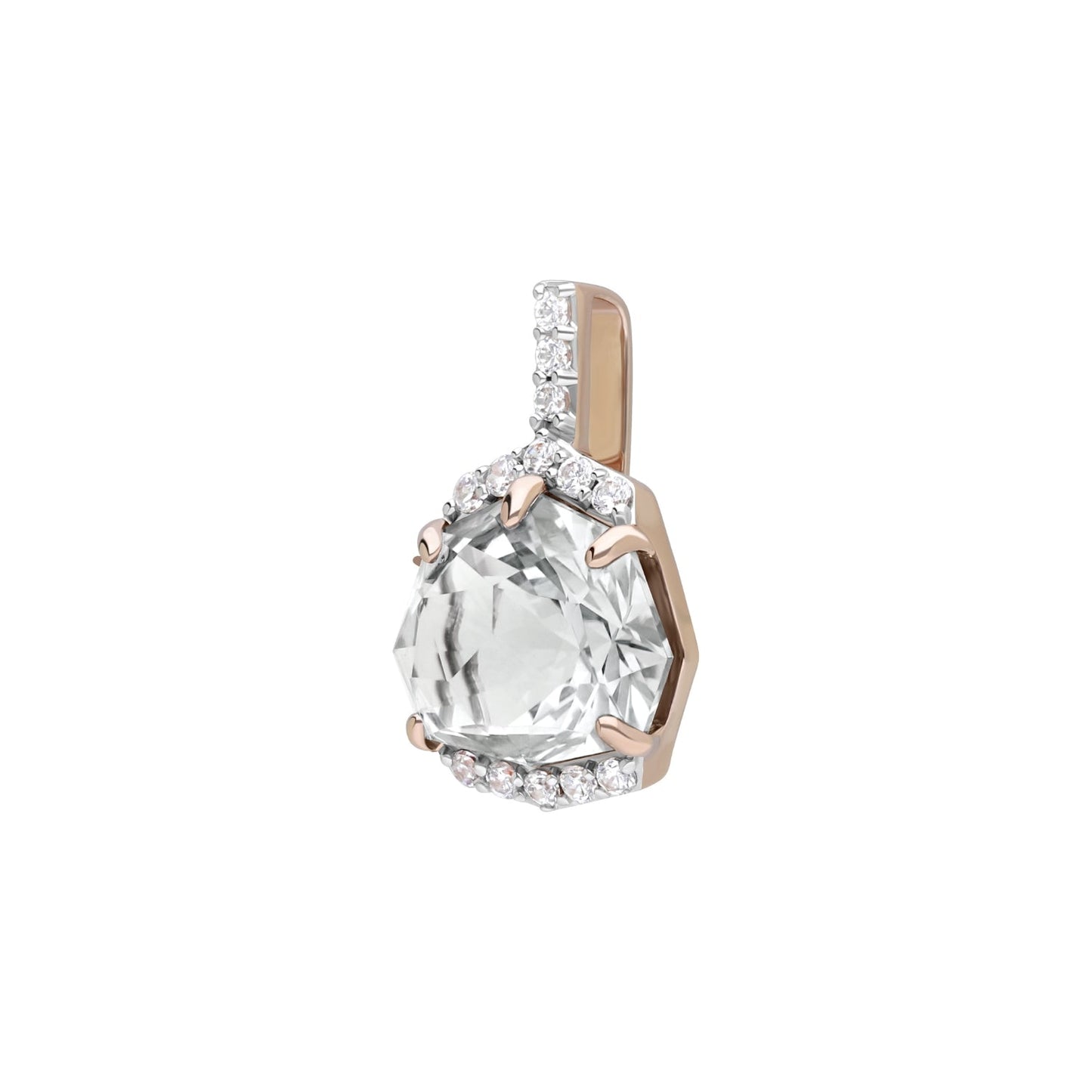Gemme : Pendentif en or rose 18 carats avec quartz vert menthe et diamants