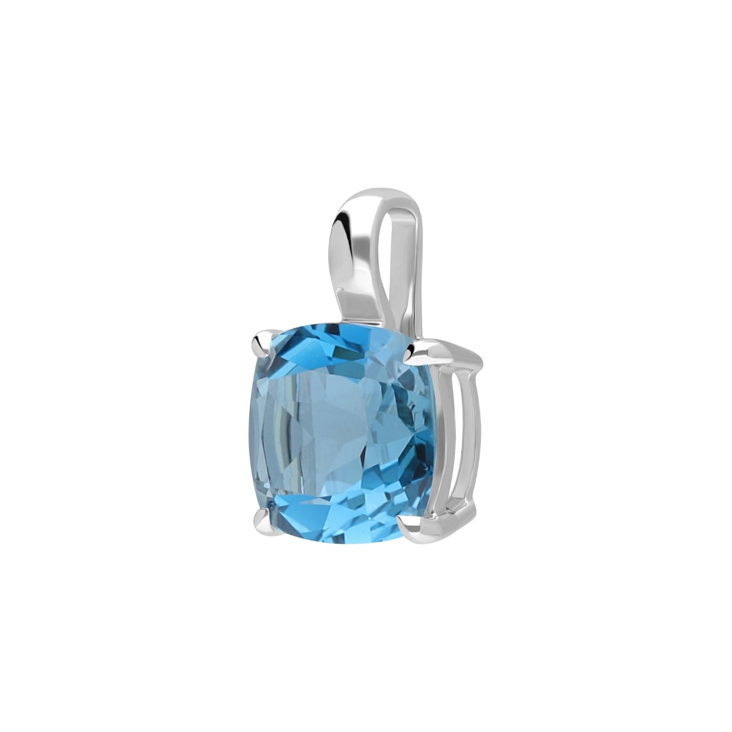 Intemporelle : London Blue Topaz Cushion Cut Pendant in 18K White Gold