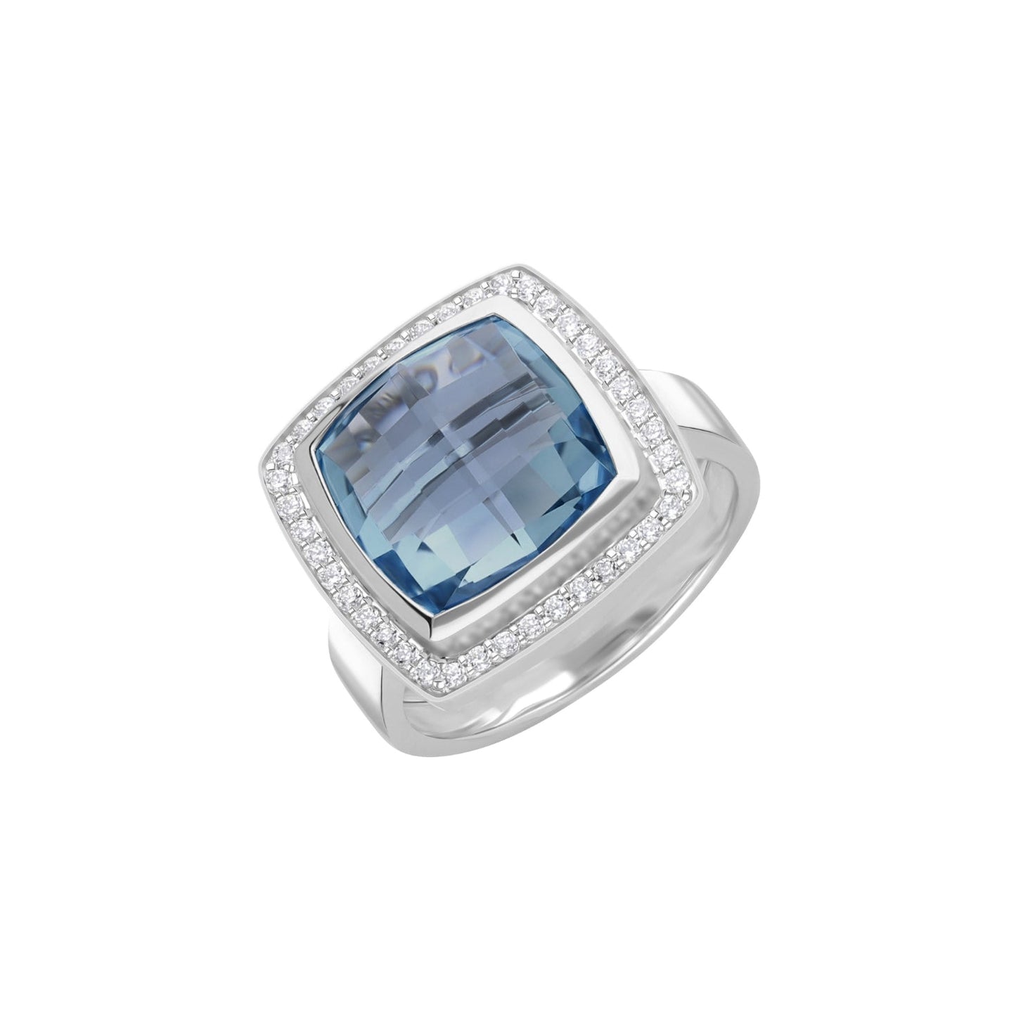 Intemporelle : Blue Topaz Special Cut & Diamond Halo Ring in 18K White Gold