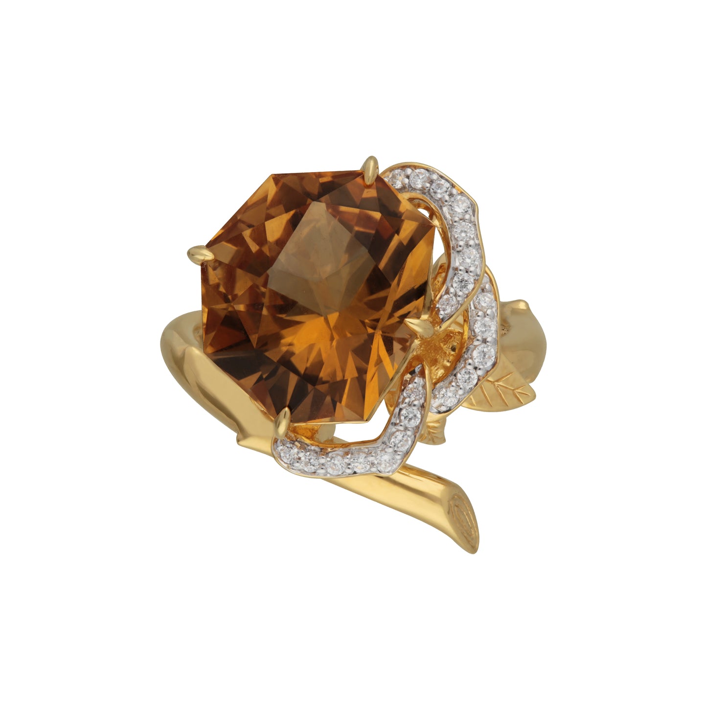 Lotus: 18K Gold with Special Cut Citrine and Diamond Lotus Design Ring