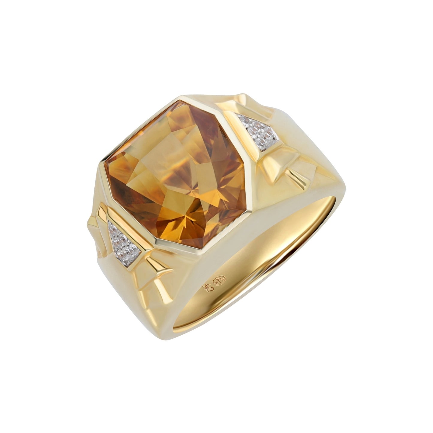 King : Citine Special Lion Head Cut & Diamond Statement Ring in 18K Yellow Gold