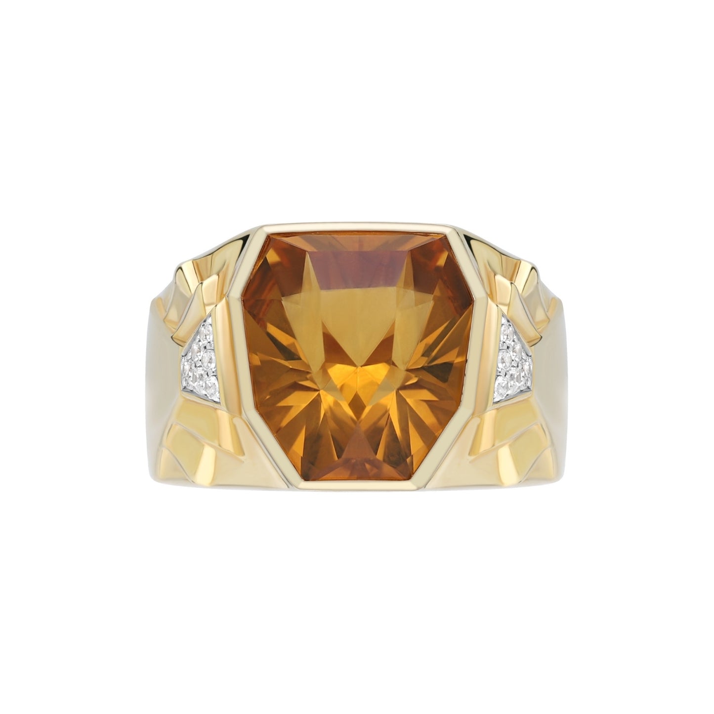 King : Citine Special Lion Head Cut & Diamond Statement Ring in 18K Yellow Gold
