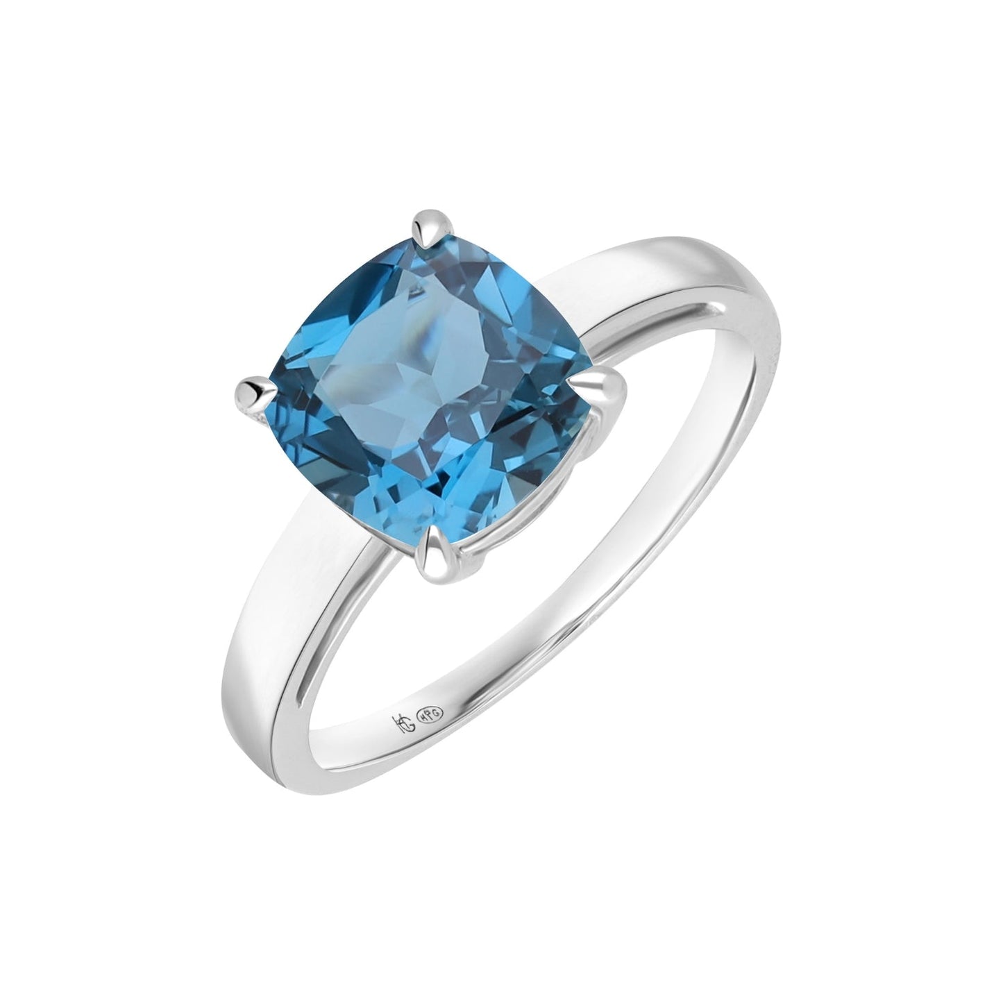 Intemporelle : London Blue Topaz Cushion Cut Solitaire Ring in 18K White Gold