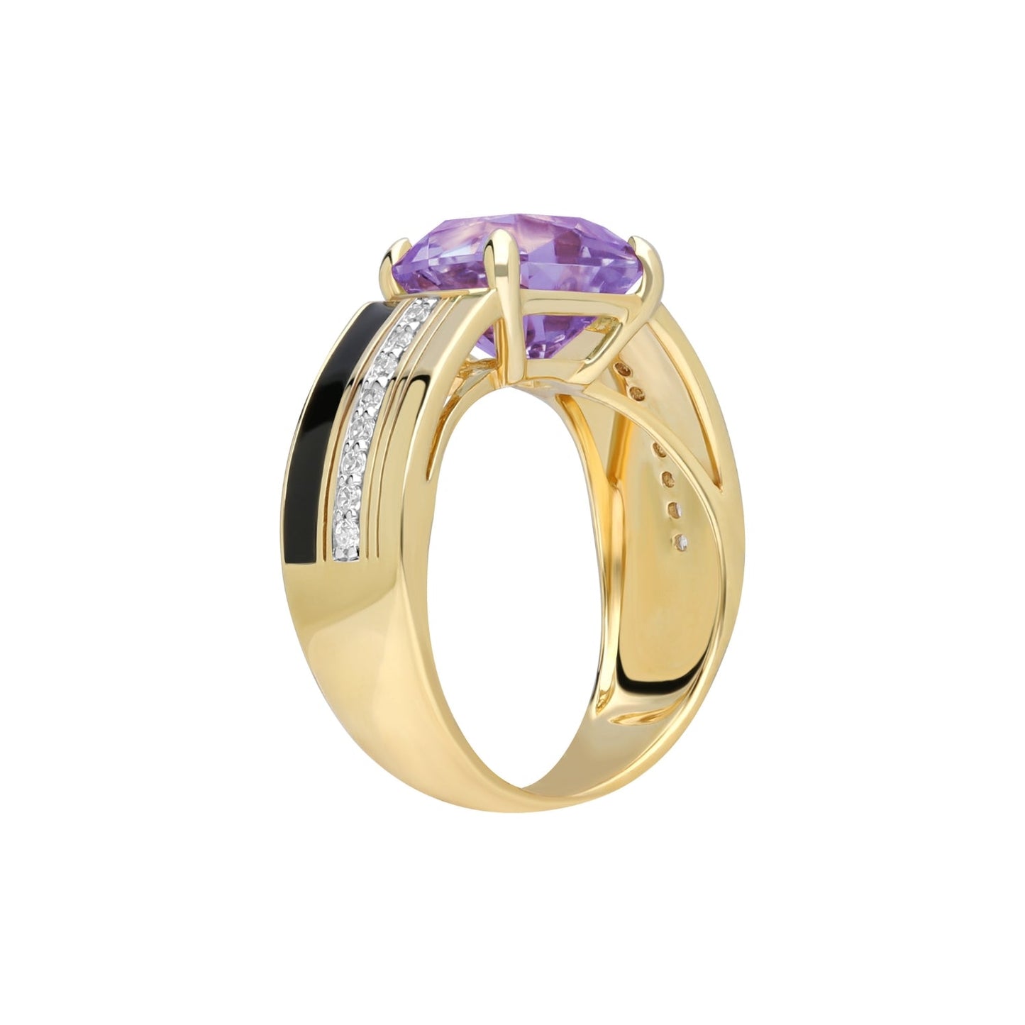 Gem : Amethyst Special Lotus Cut & Diamond Statement Ring in 18K Yellow Gold