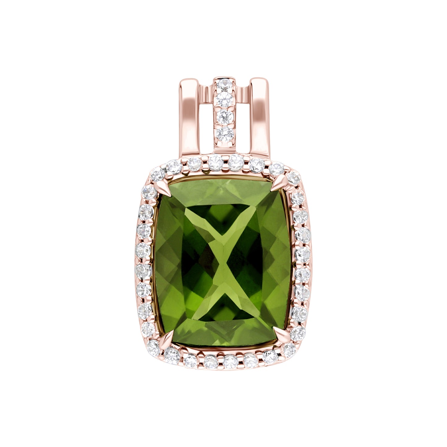 Les Intemporelles : Cushion Cut & Diamond Halo Triple Split Shank Pendent