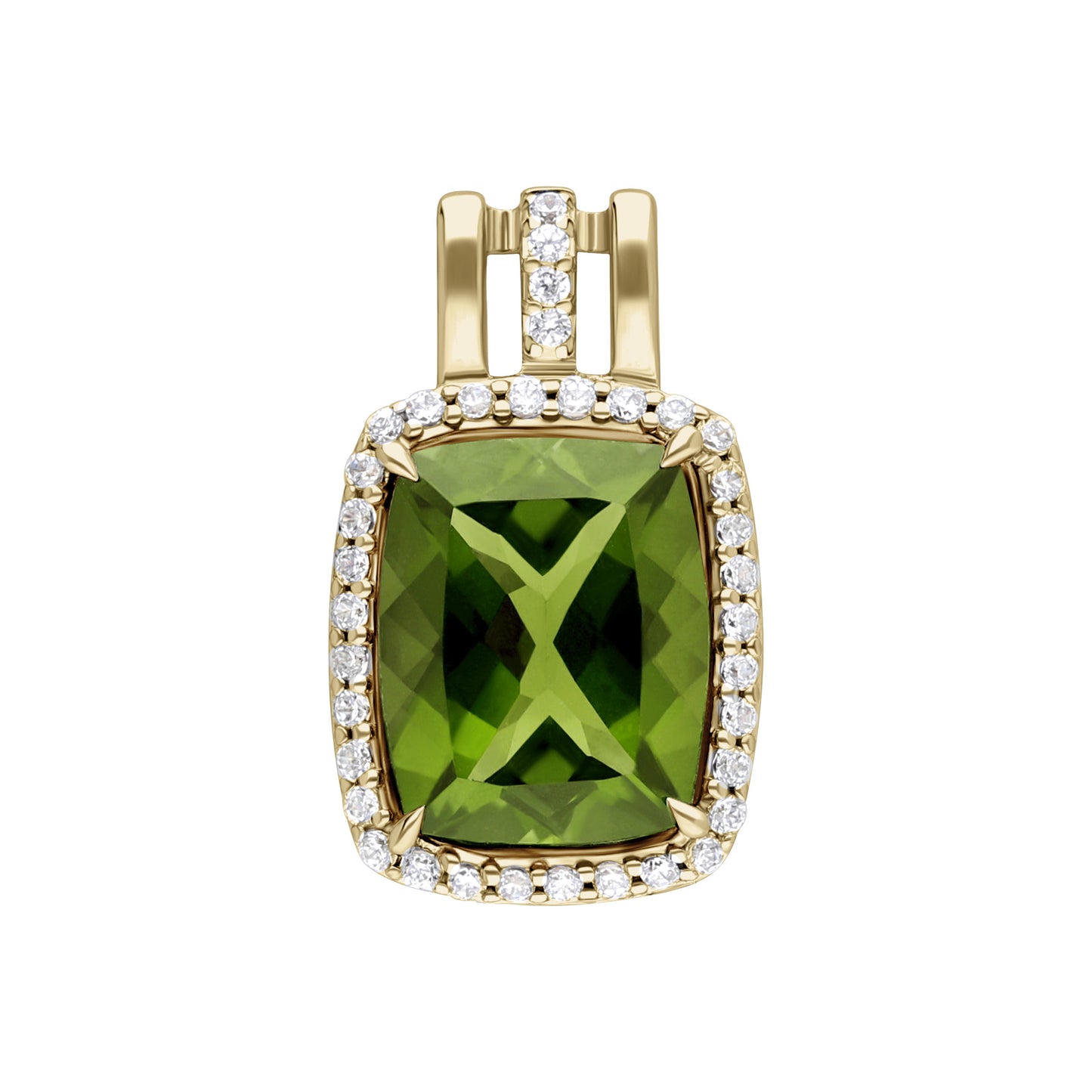 Les Intemporelles : Cushion Cut & Diamond Halo Triple Split Shank Pendent