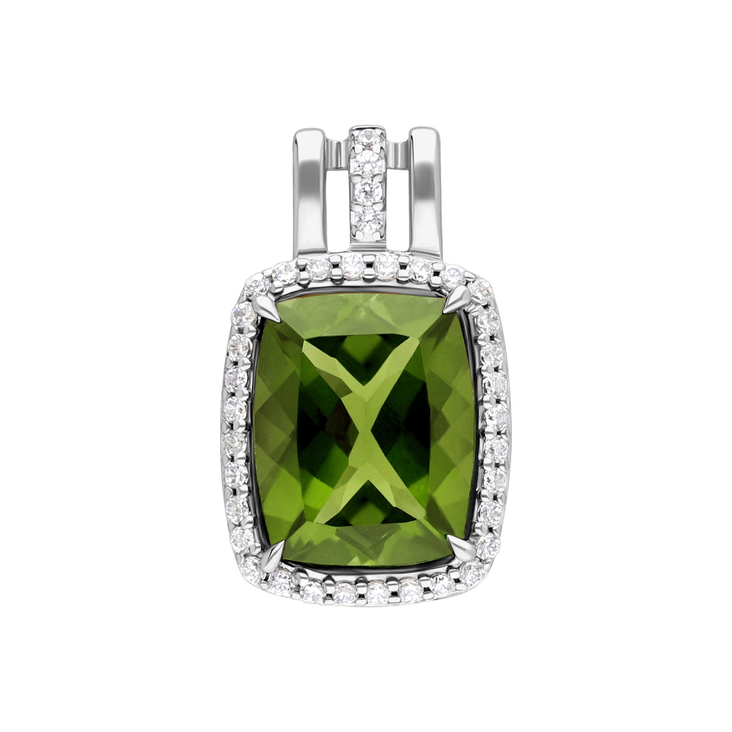 Les Intemporelles : Cushion Cut & Diamond Halo Triple Split Shank Pendent
