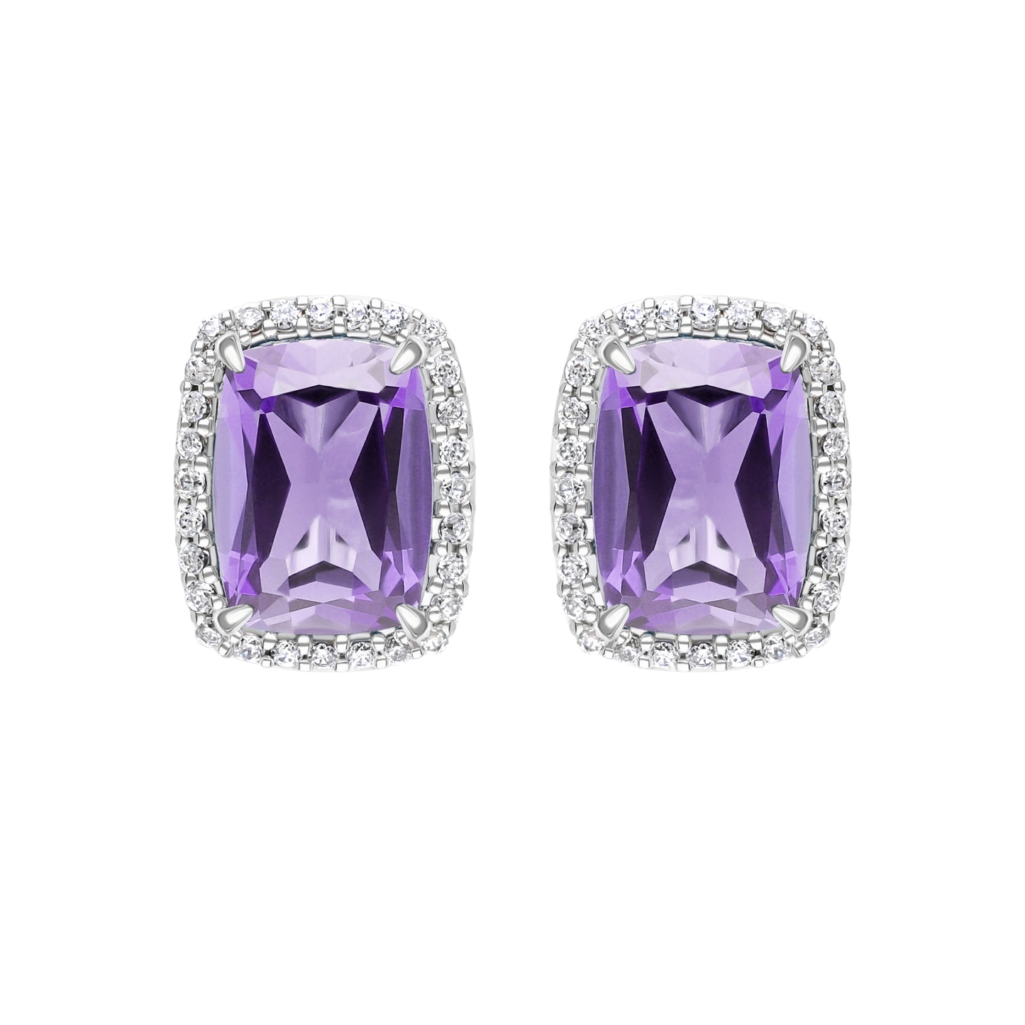 Les Intemporelles : Boucles d'oreilles taille coussin et halo de diamants