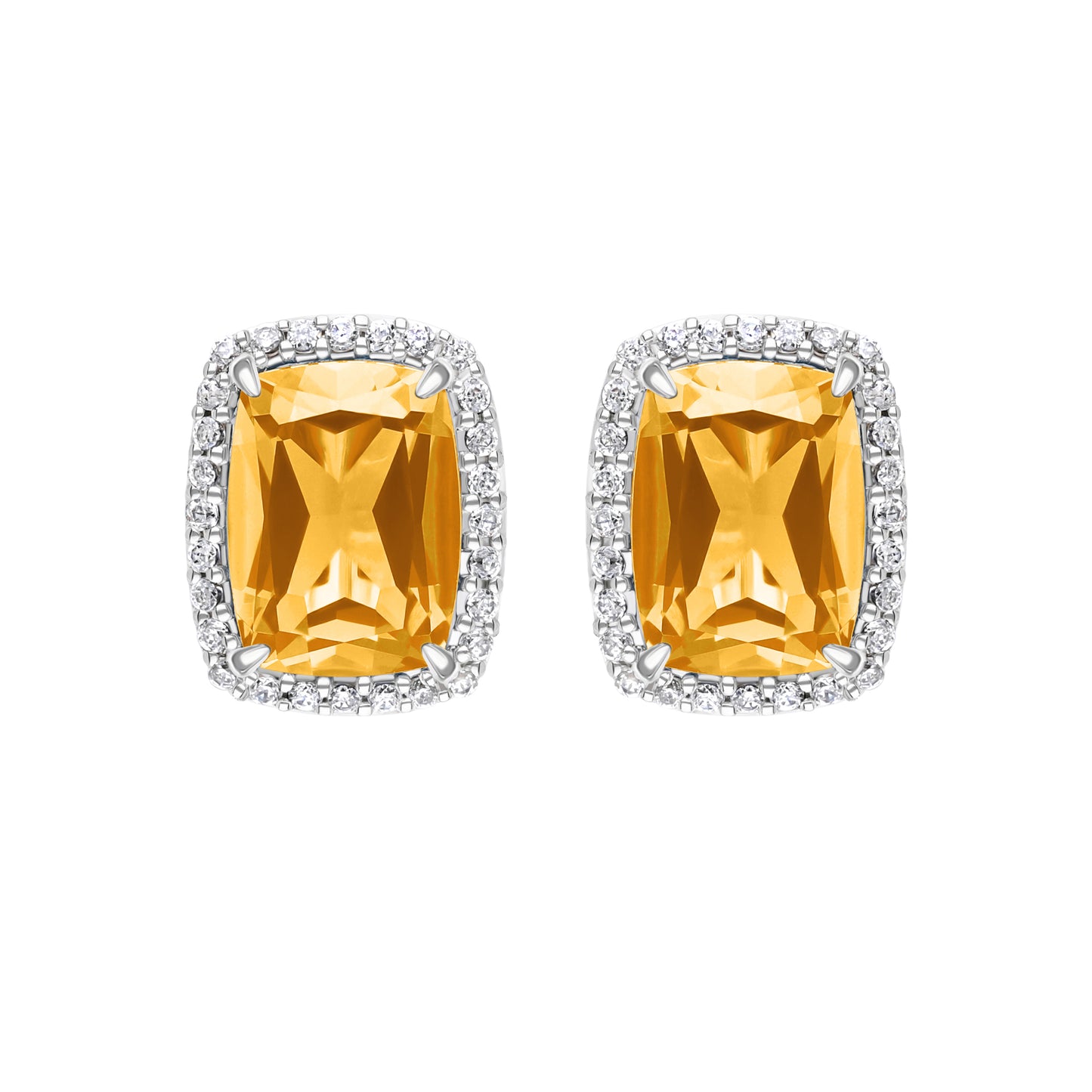 Les Intemporelles : Boucles d'oreilles taille coussin et halo de diamants