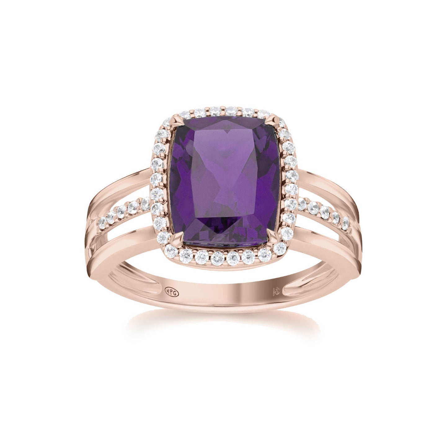 Les Intemporelles : Cushion Cut & Diamond Halo Triple Split Shank Ring