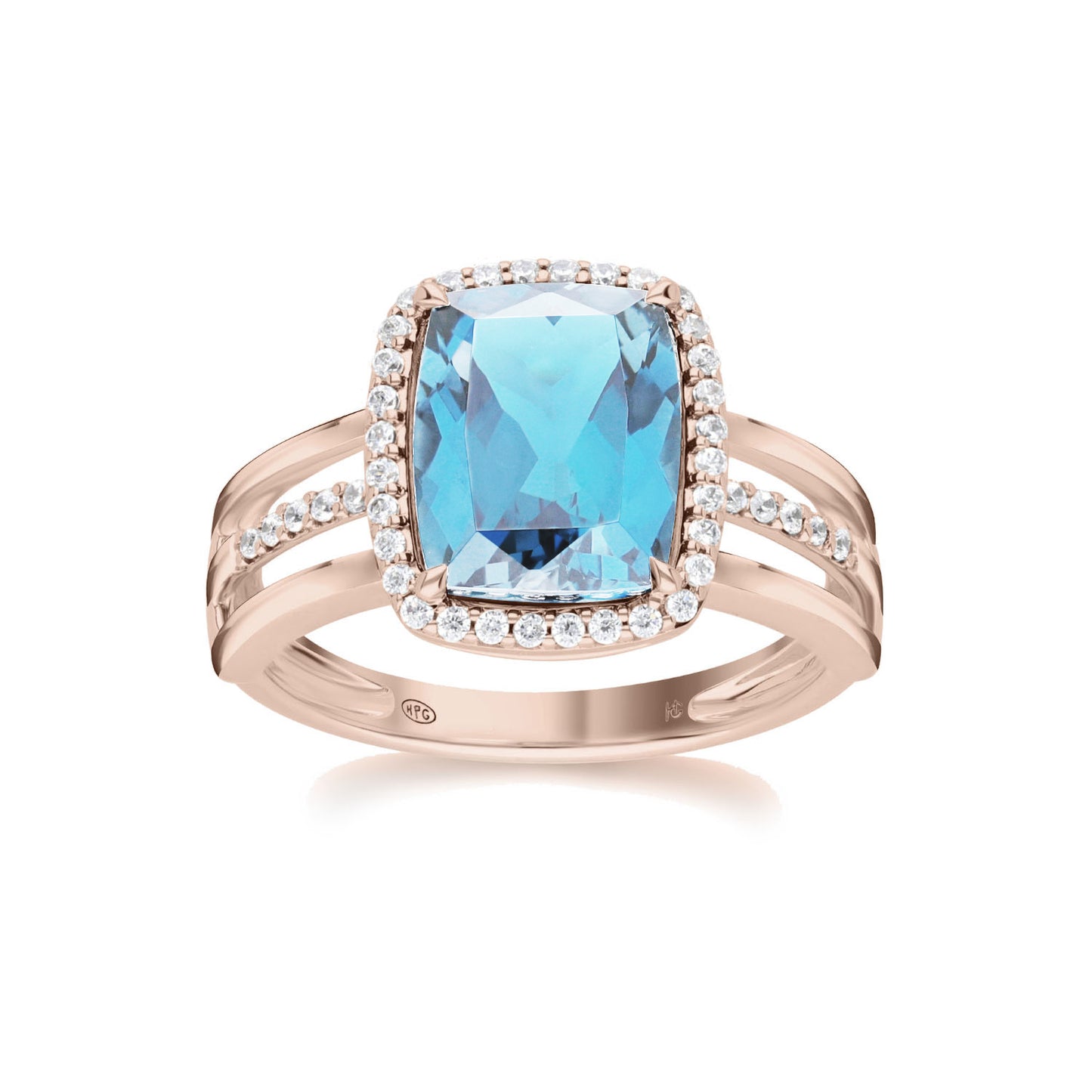 Les Intemporelles : Cushion Cut & Diamond Halo Triple Split Shank Ring