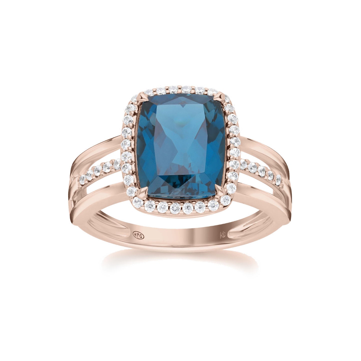 Les Intemporelles : Cushion Cut & Diamond Halo Triple Split Shank Ring