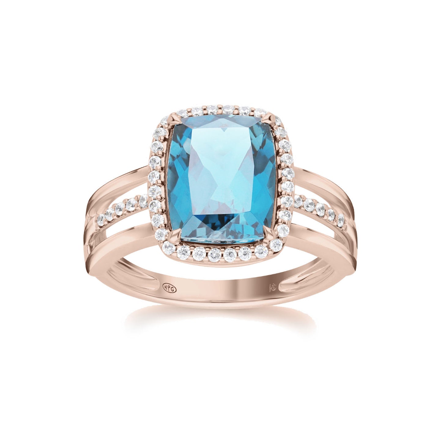 Les Intemporelles : Cushion Cut & Diamond Halo Triple Split Shank Ring
