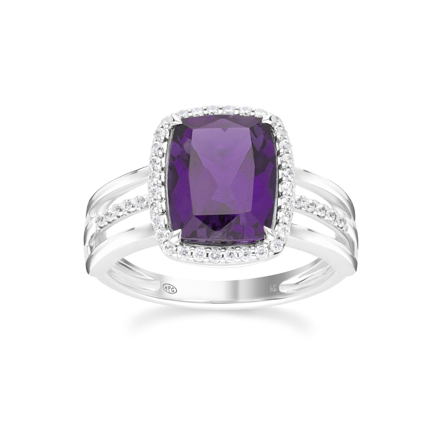 Les Intemporelles : Cushion Cut & Diamond Halo Triple Split Shank Ring