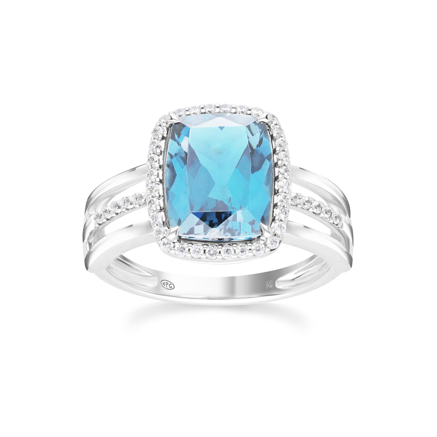 Les Intemporelles : Cushion Cut & Diamond Halo Triple Split Shank Ring
