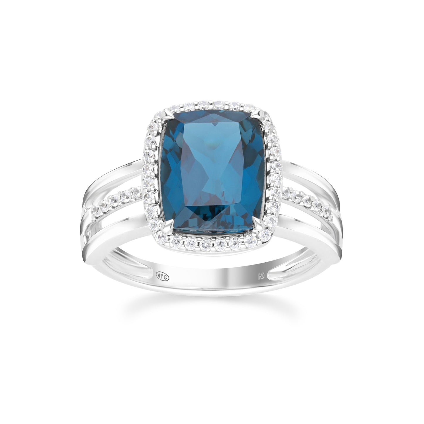 Les Intemporelles : Cushion Cut & Diamond Halo Triple Split Shank Ring