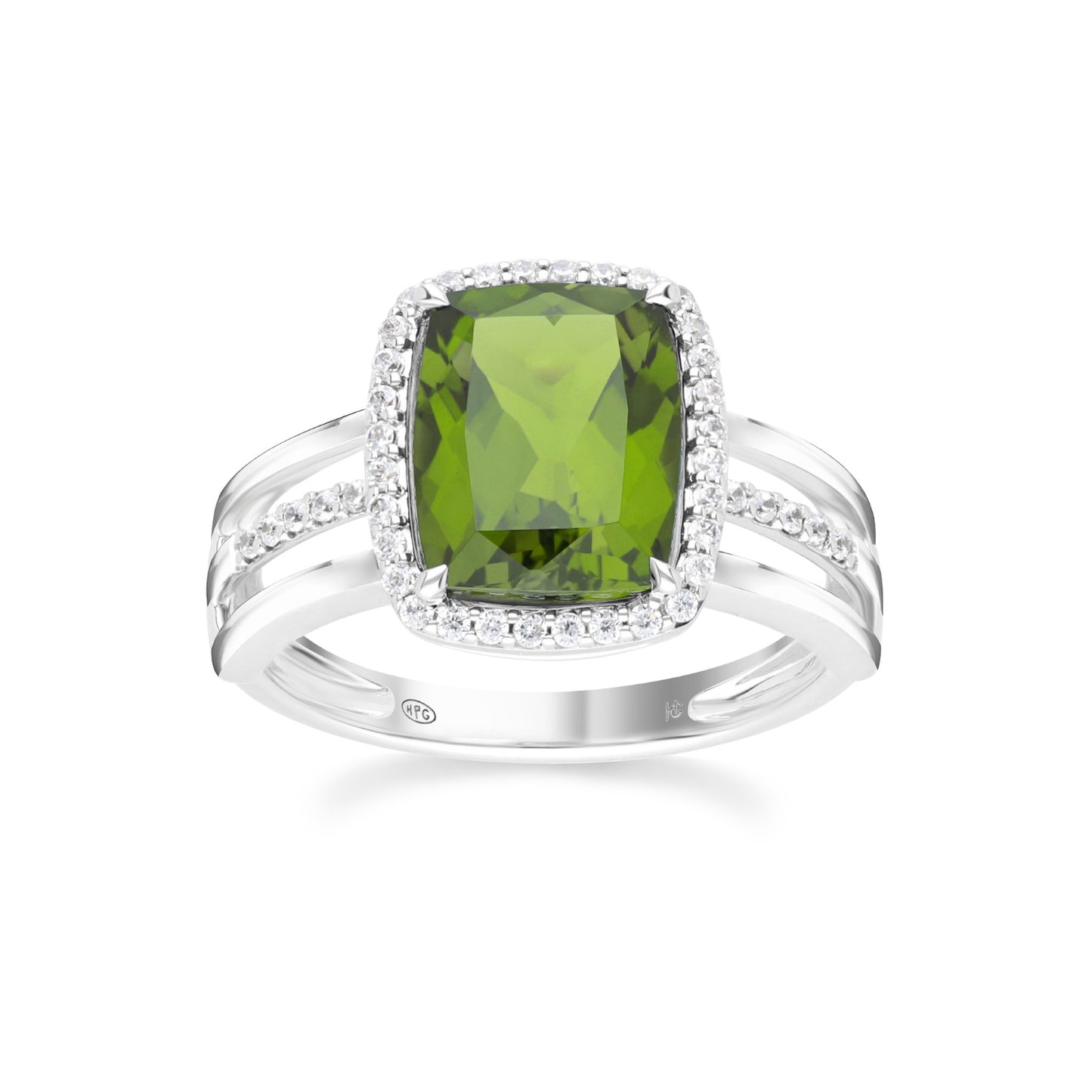 Les Intemporelles : Cushion Cut & Diamond Halo Triple Split Shank Ring