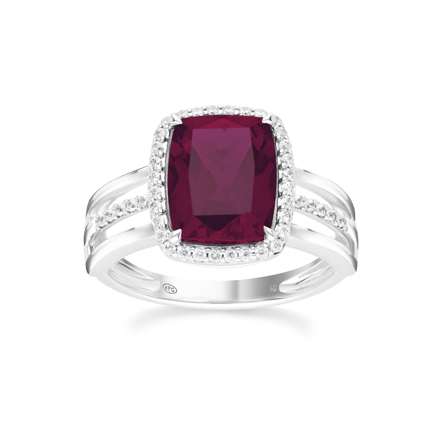 Les Intemporelles : Cushion Cut & Diamond Halo Triple Split Shank Ring