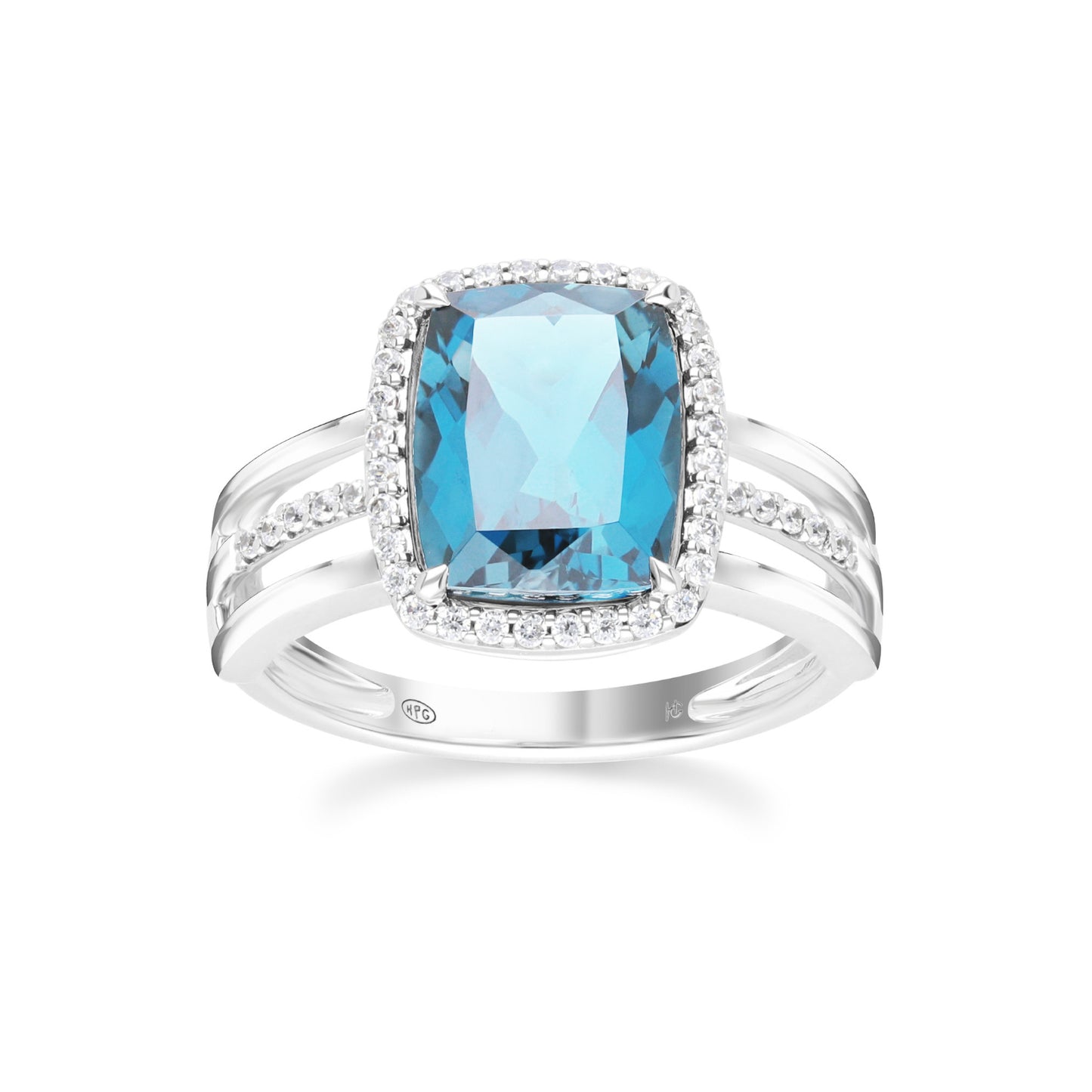 Les Intemporelles : Cushion Cut & Diamond Halo Triple Split Shank Ring