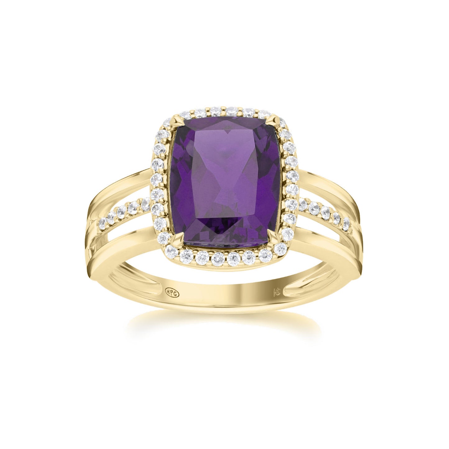 Les Intemporelles : Cushion Cut & Diamond Halo Triple Split Shank Ring