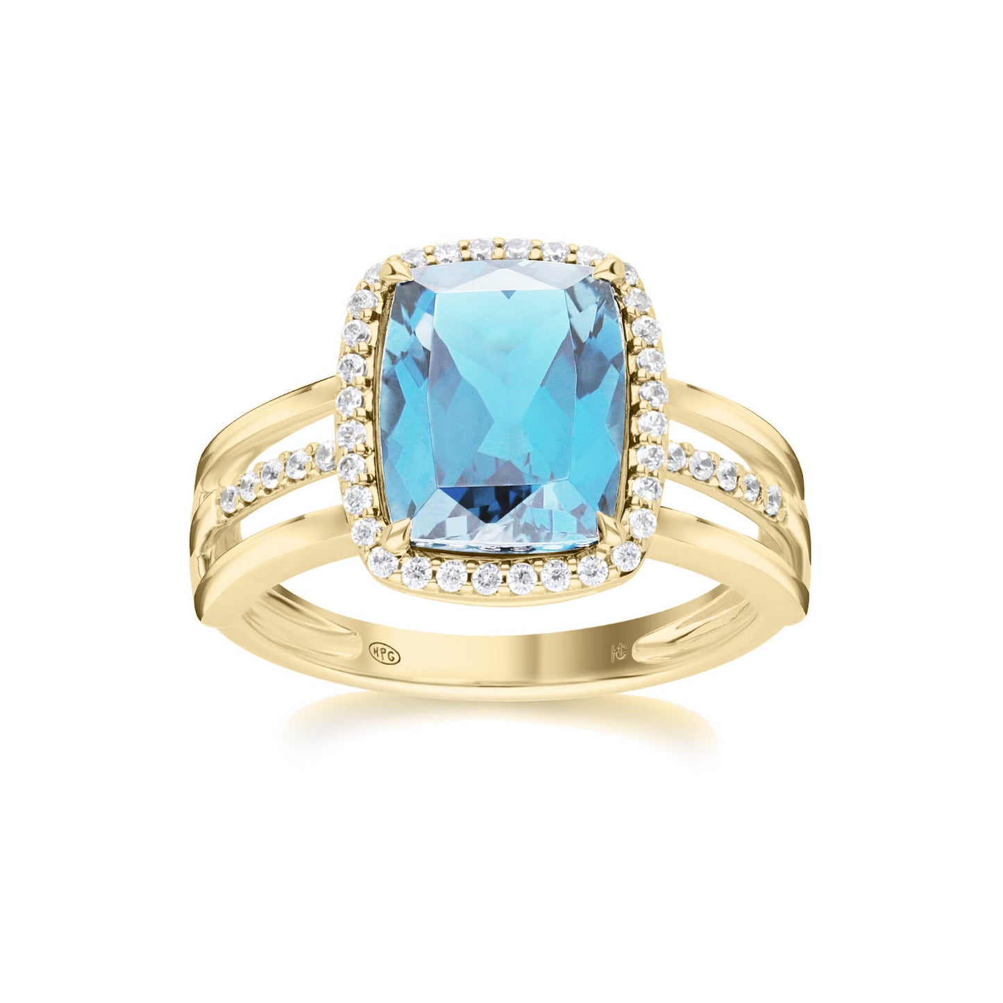 Les Intemporelles : Cushion Cut & Diamond Halo Triple Split Shank Ring