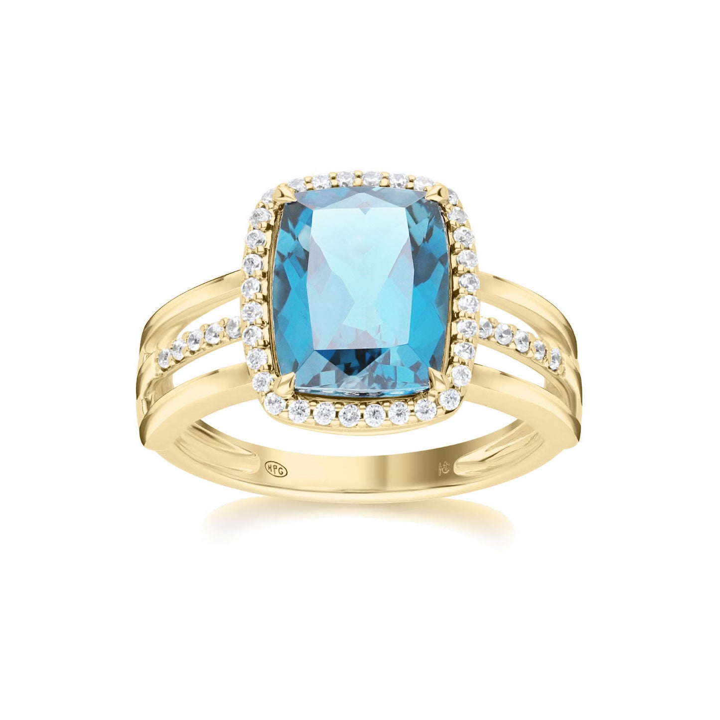 Les Intemporelles : Cushion Cut & Diamond Halo Triple Split Shank Ring