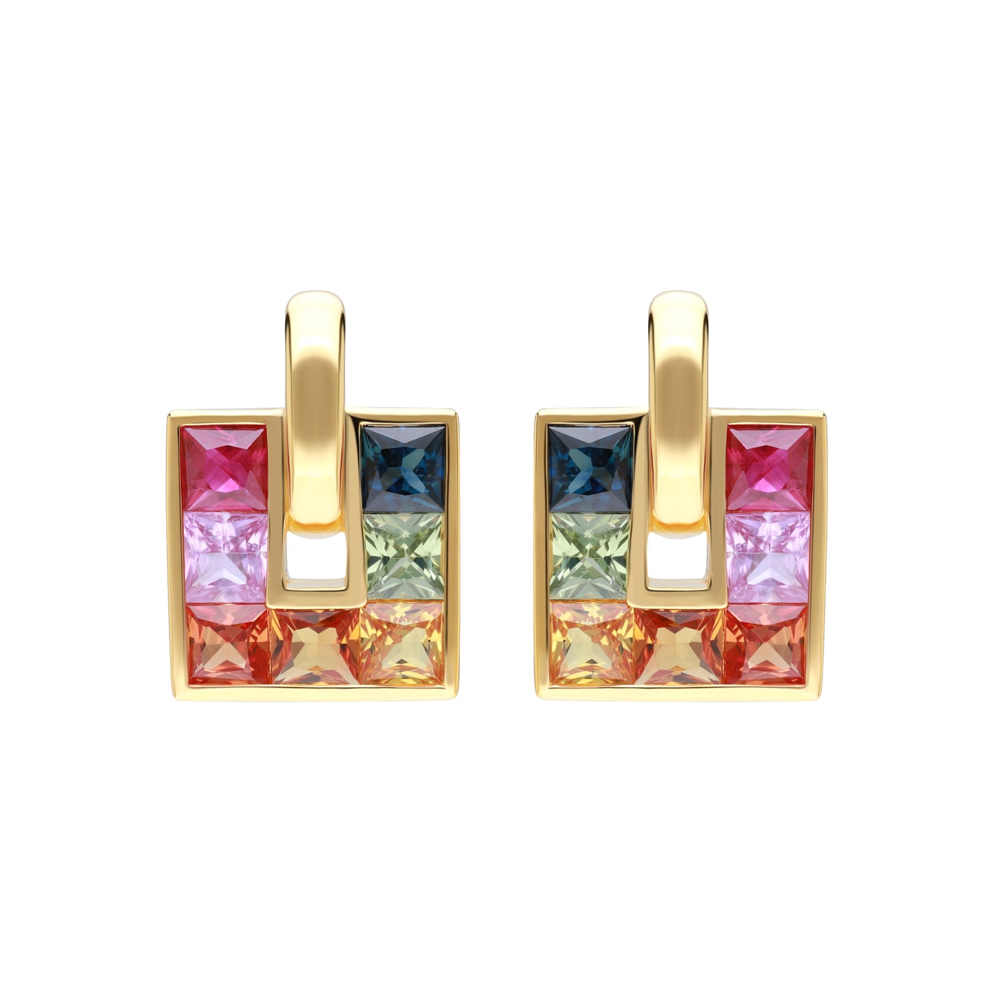Rainbow : 18K Gold with Multicolor Gemstones Drop Earrings