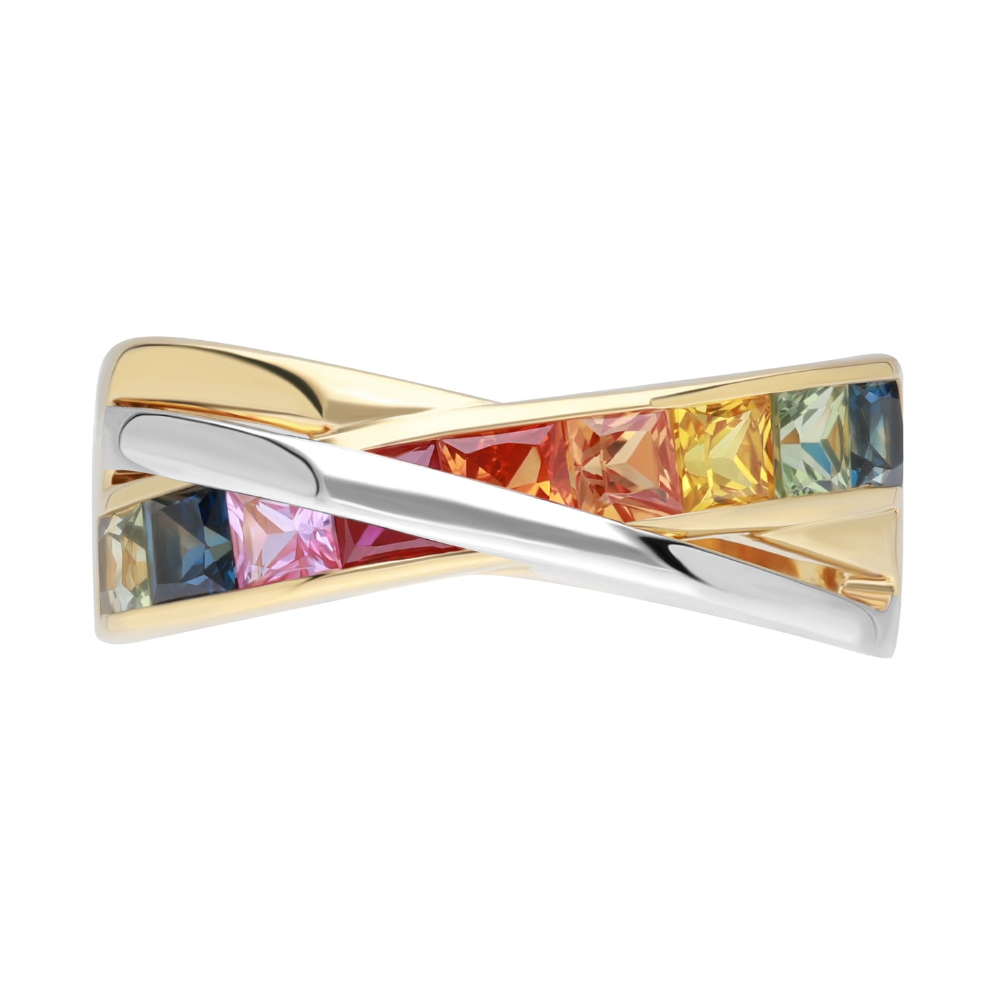 Rainbow : 18K Gold with Multicolor Gemstones Cross Design Ring