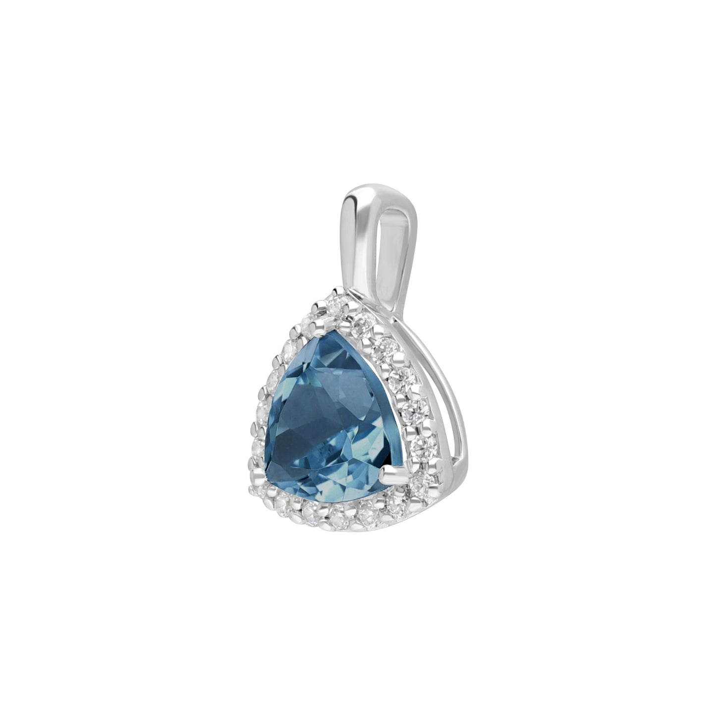 Intemporelle : London Blue Topaz Trillion Cut & Diamond Halo Pendant in 18K White Gold