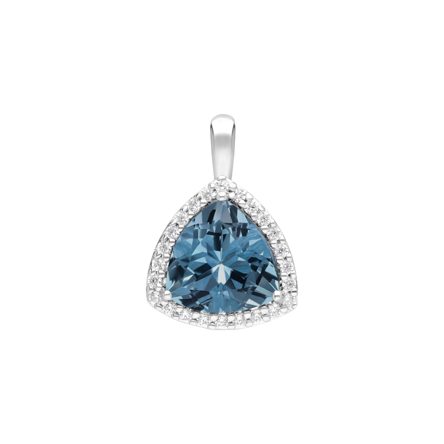 Intemporelle : London Blue Topaz Trillion Cut & Diamond Halo Pendant in 18K White Gold