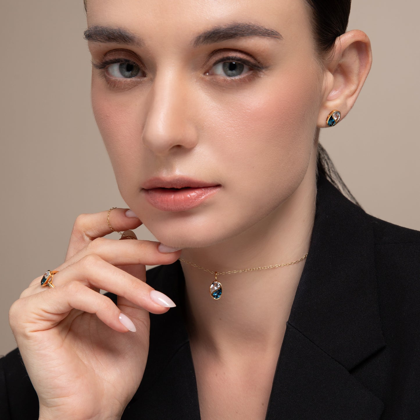 Puzzle: London Blue and White Topaz Special Cut Bezel Set Pendant in 18K Yellow Gold