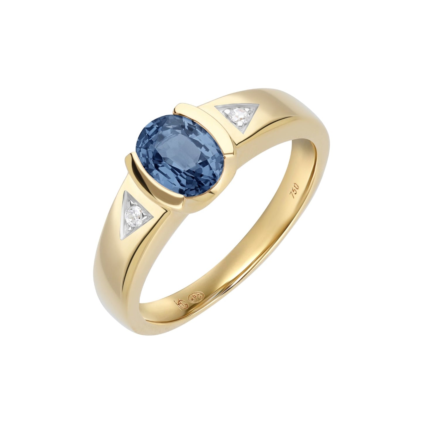Color : Light Blue Sapphire Oval Shape & Diamond Ring in 18K Yellow Gold