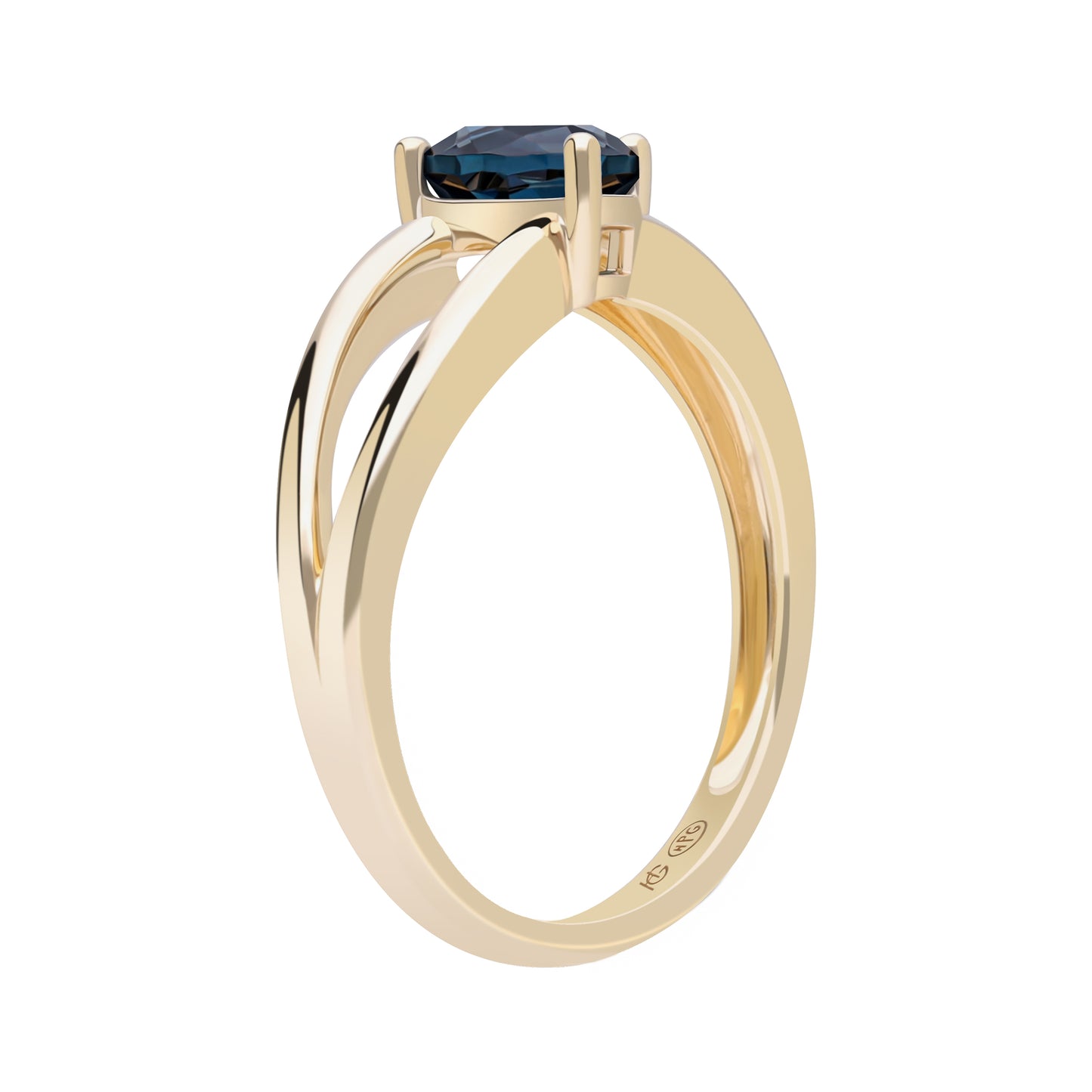 Le Petite Folie: London Blue Topaz Trillion Cut 3-Prong Ring in 18K Yellow Gold