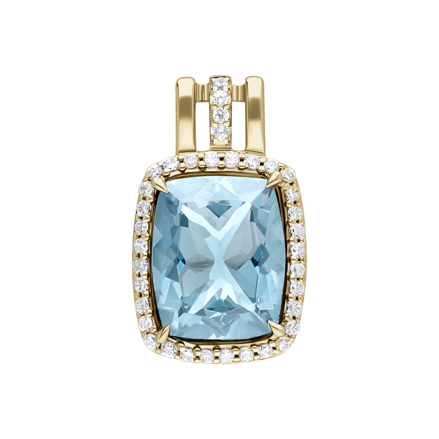 Les Intemporelles : Cushion Cut & Diamond Halo Triple Split Shank Pendent