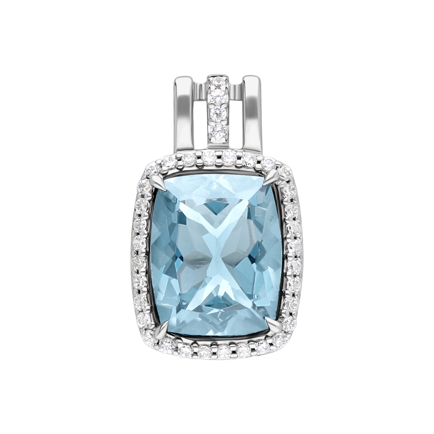 Les Intemporelles : Cushion Cut & Diamond Halo Triple Split Shank Pendent
