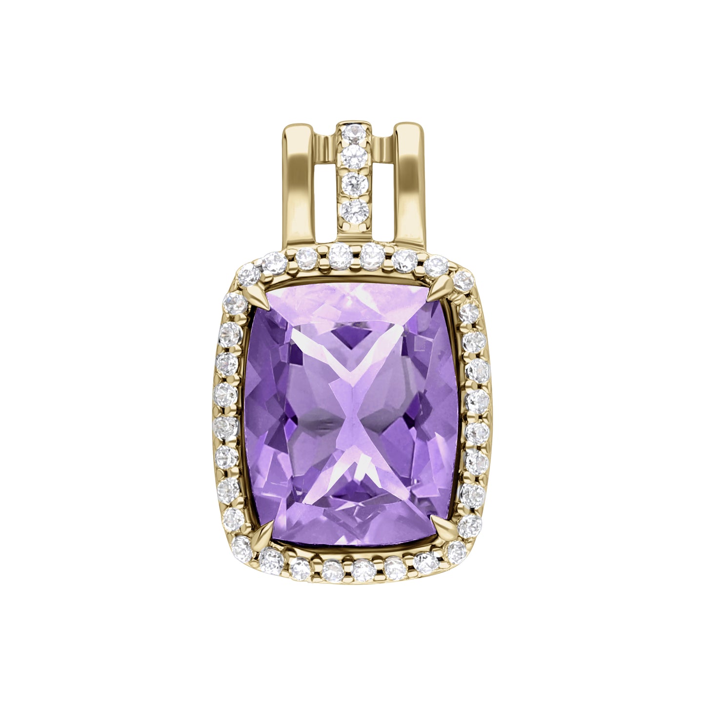 Les Intemporelles : Cushion Cut & Diamond Halo Triple Split Shank Pendent