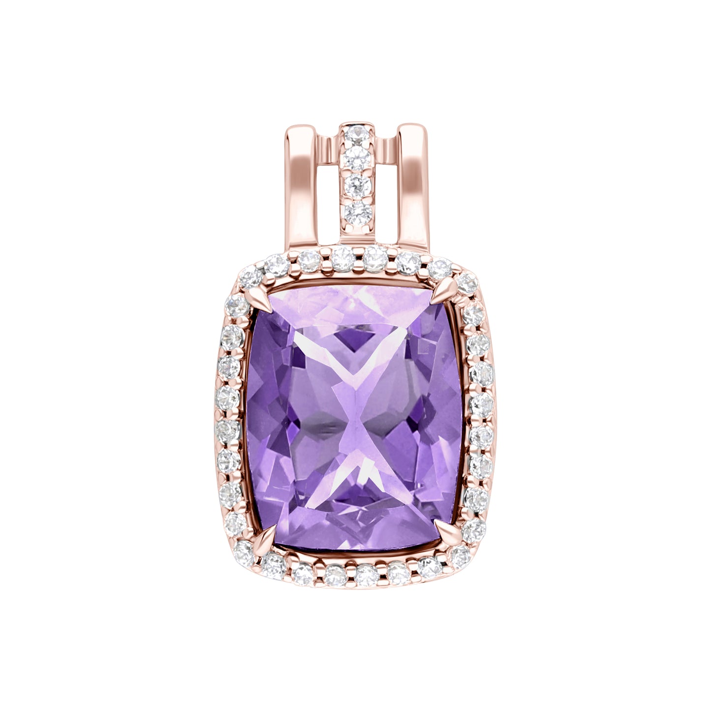 Les Intemporelles : Cushion Cut & Diamond Halo Triple Split Shank Pendent