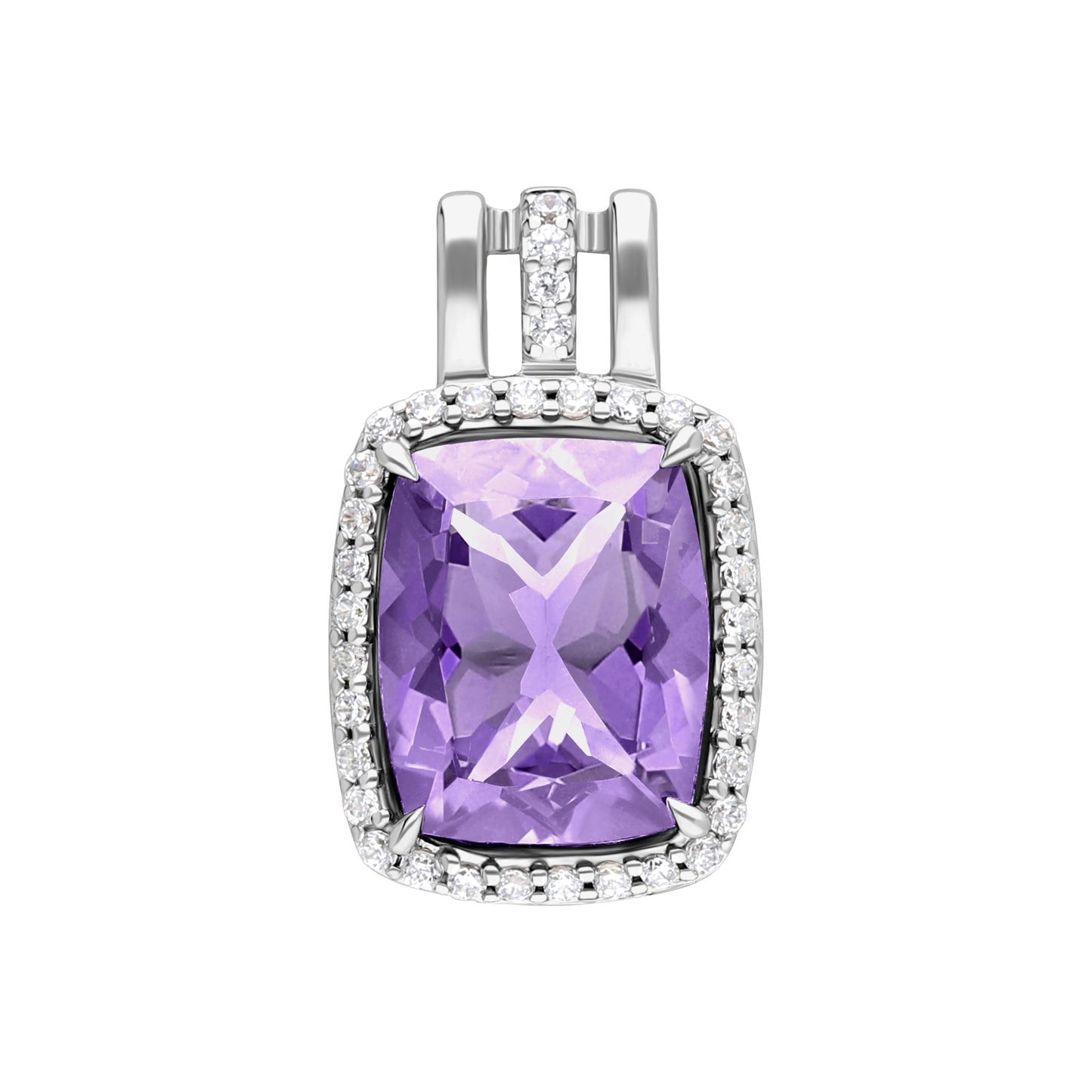 Les Intemporelles : Cushion Cut & Diamond Halo Triple Split Shank Pendent