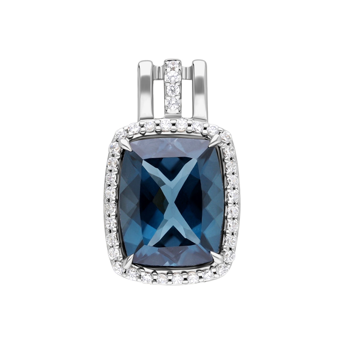 Les Intemporelles : Cushion Cut & Diamond Halo Triple Split Shank Pendent