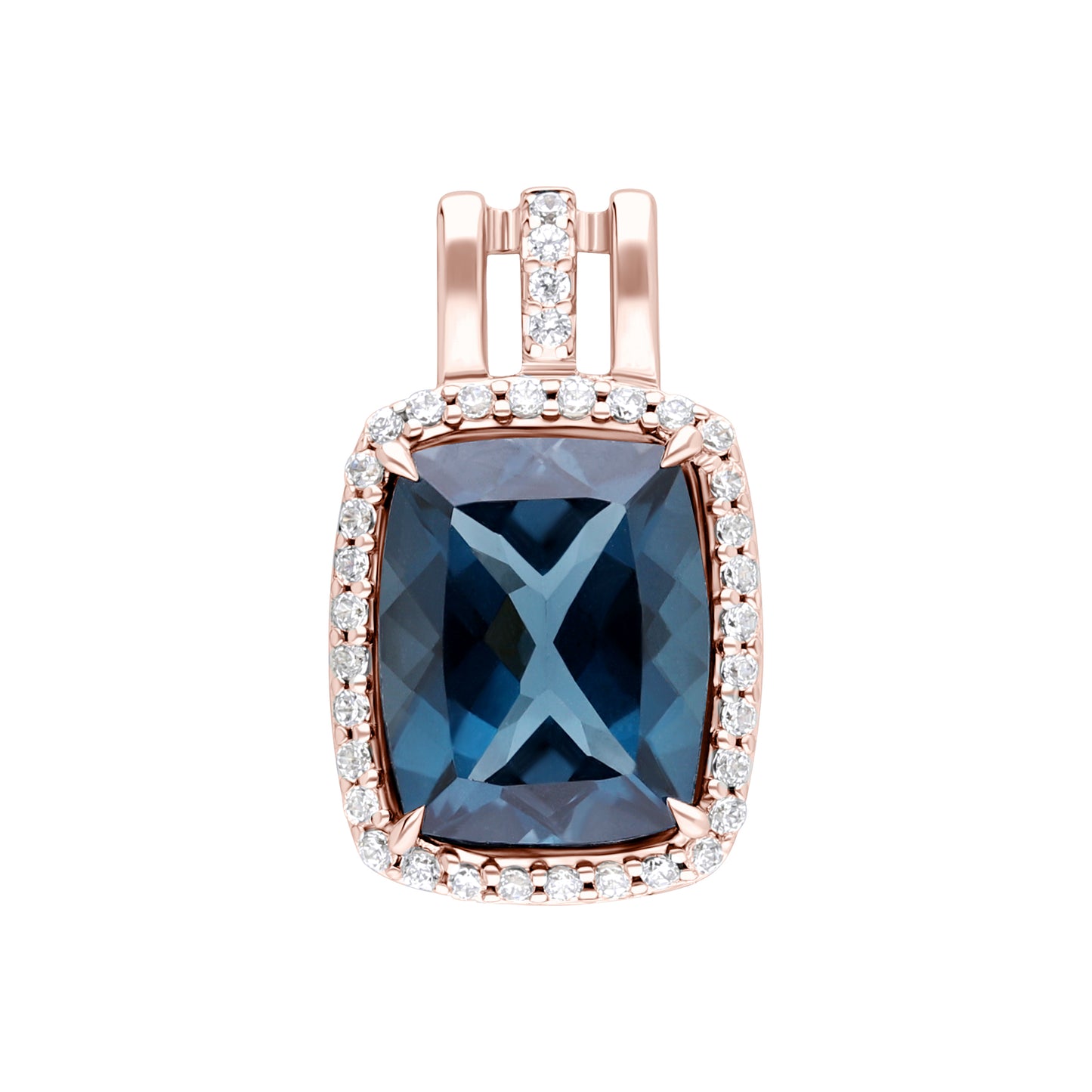 Les Intemporelles : Cushion Cut & Diamond Halo Triple Split Shank Pendent