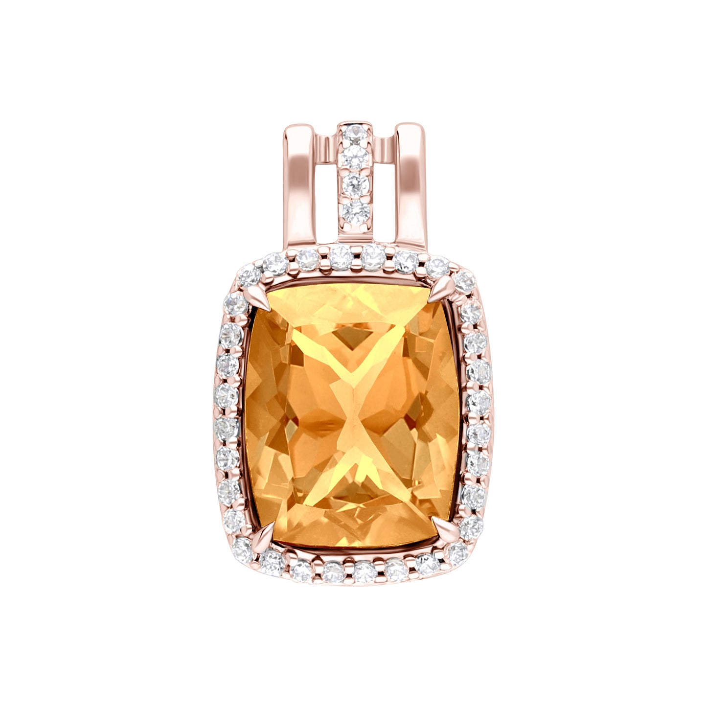 Les Intemporelles : Cushion Cut & Diamond Halo Triple Split Shank Pendent