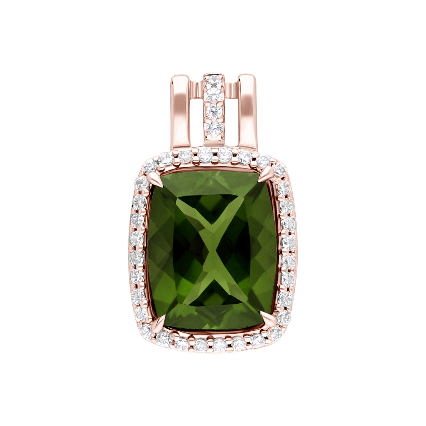 Les Intemporelles : Cushion Cut & Diamond Halo Triple Split Shank Pendent