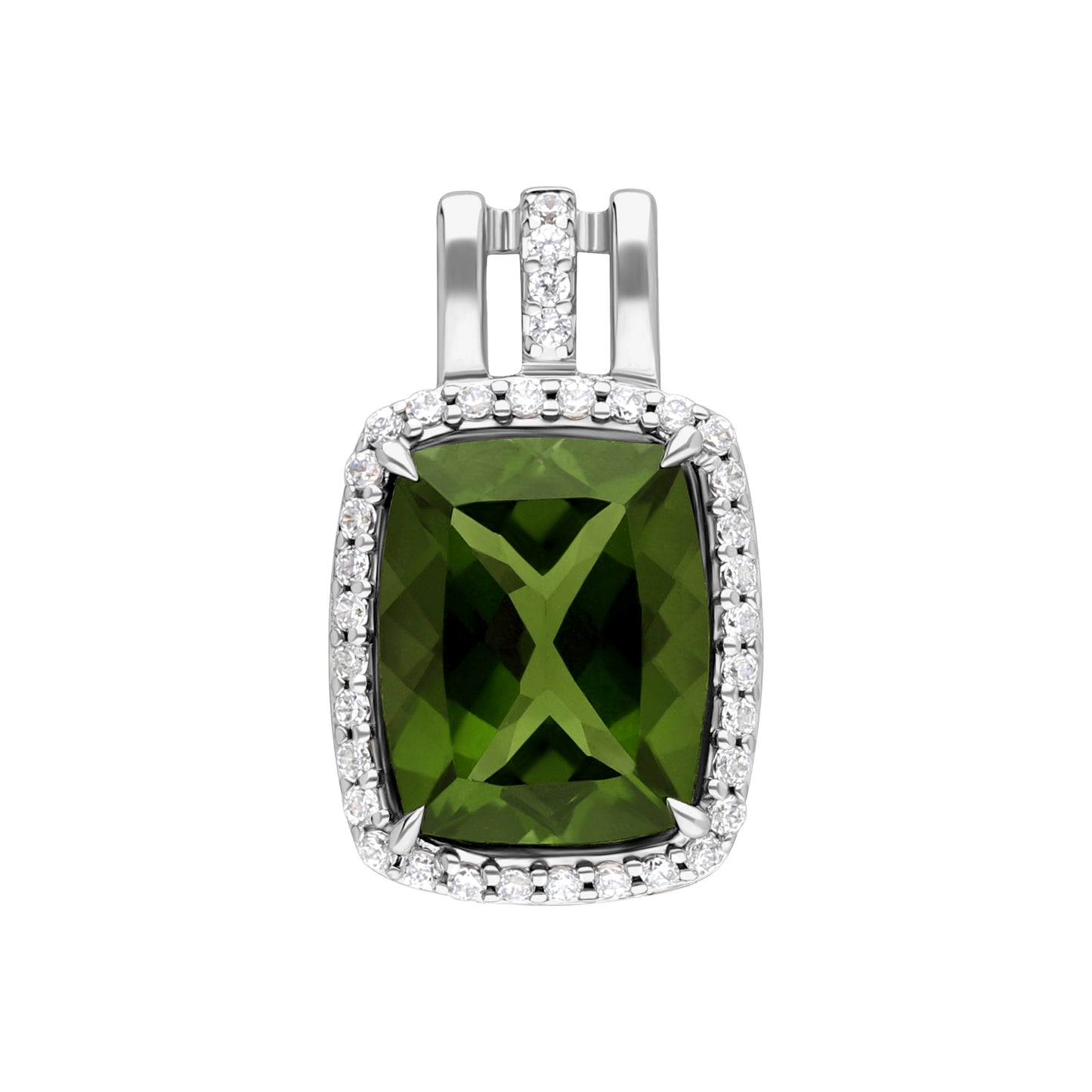 Les Intemporelles : Cushion Cut & Diamond Halo Triple Split Shank Pendent