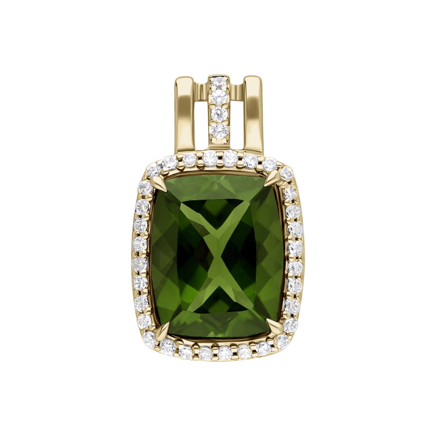 Les Intemporelles : Cushion Cut & Diamond Halo Triple Split Shank Pendent