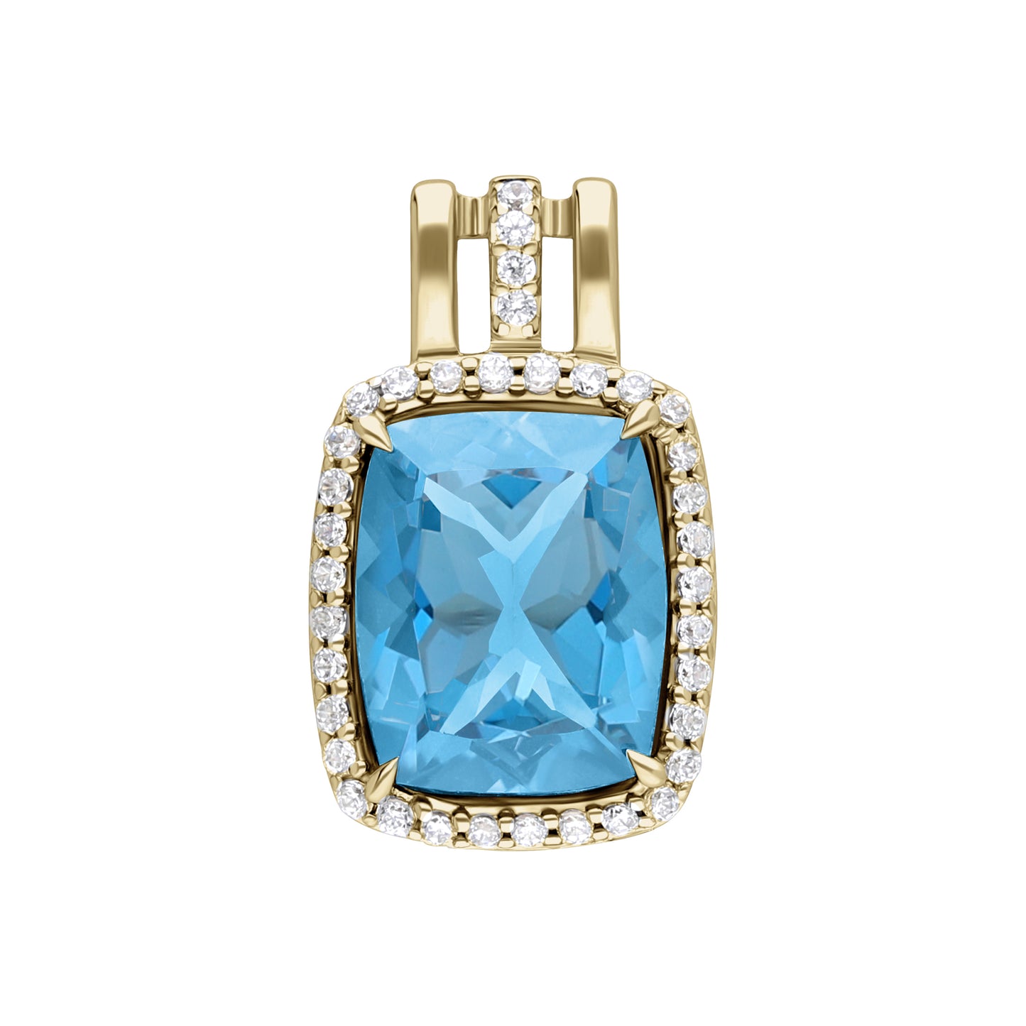 Les Intemporelles : Cushion Cut & Diamond Halo Triple Split Shank Pendent