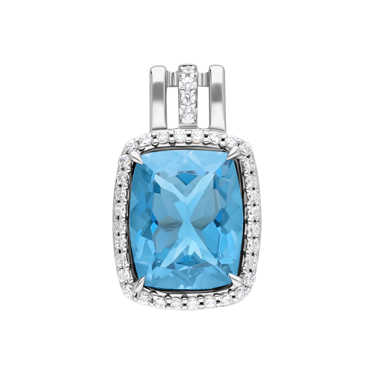 Les Intemporelles : Cushion Cut & Diamond Halo Triple Split Shank Pendent