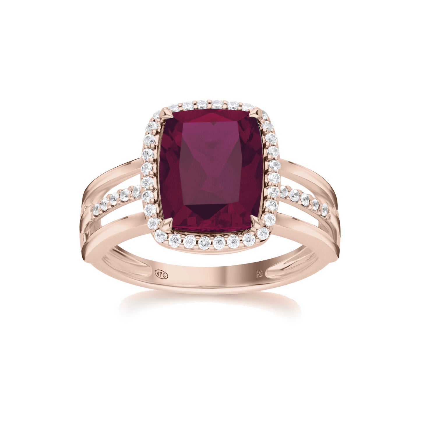 Les Intemporelles : Cushion Cut & Diamond Halo Triple Split Shank Ring