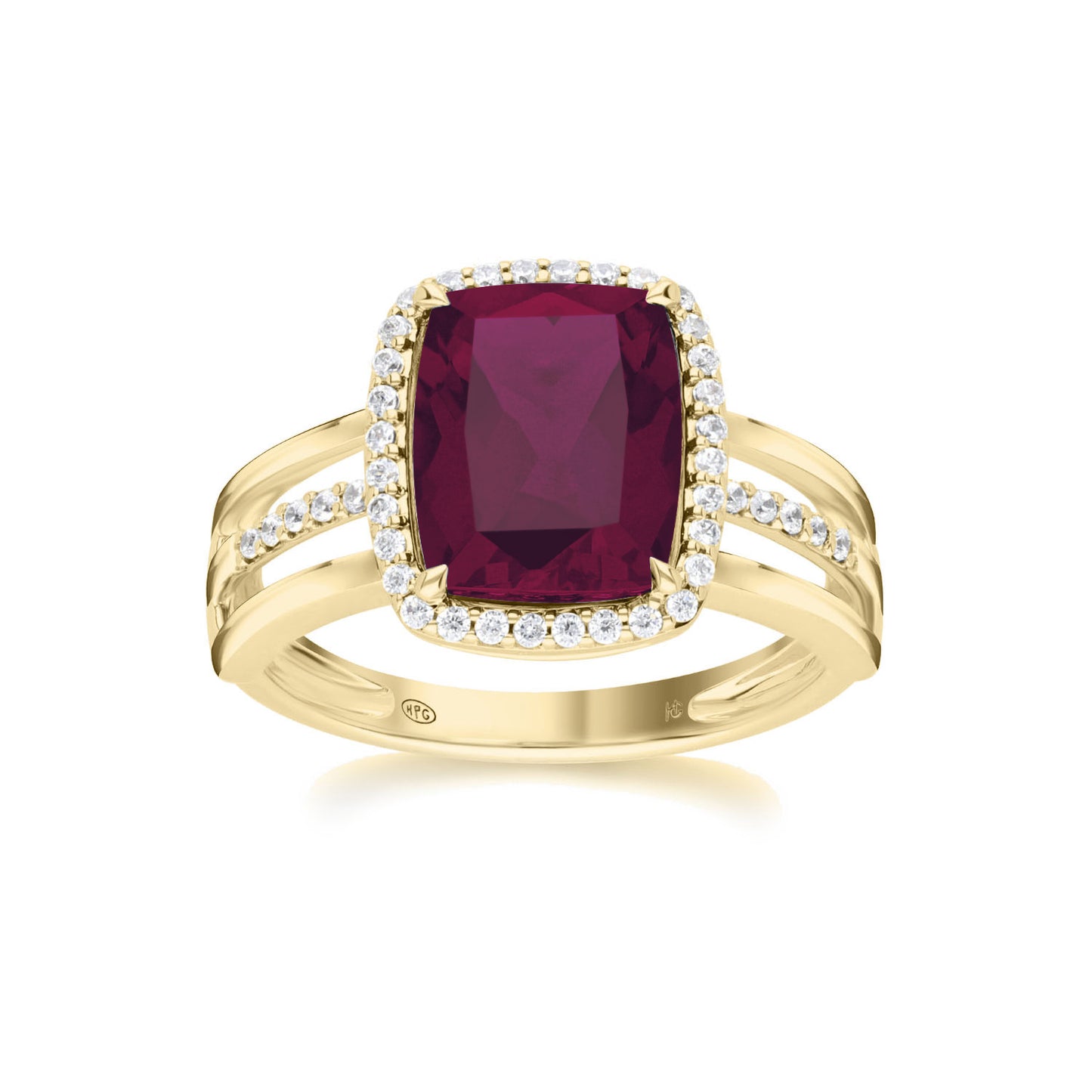 Les Intemporelles : Cushion Cut & Diamond Halo Triple Split Shank Ring